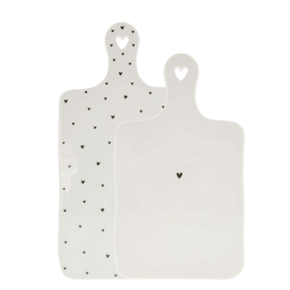 Immagine principale di Tagliere in Ceramica Bianca con Cuoricino e Incisione "Love to laugh with you" | Bastion Collections