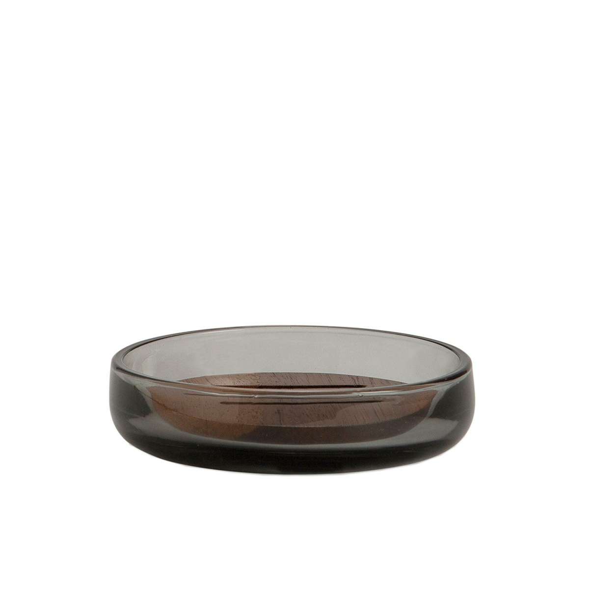 Immagine del prodotto Piattino Rotondo Porta Sapone in Vetro Grigio e Acacia | A. House