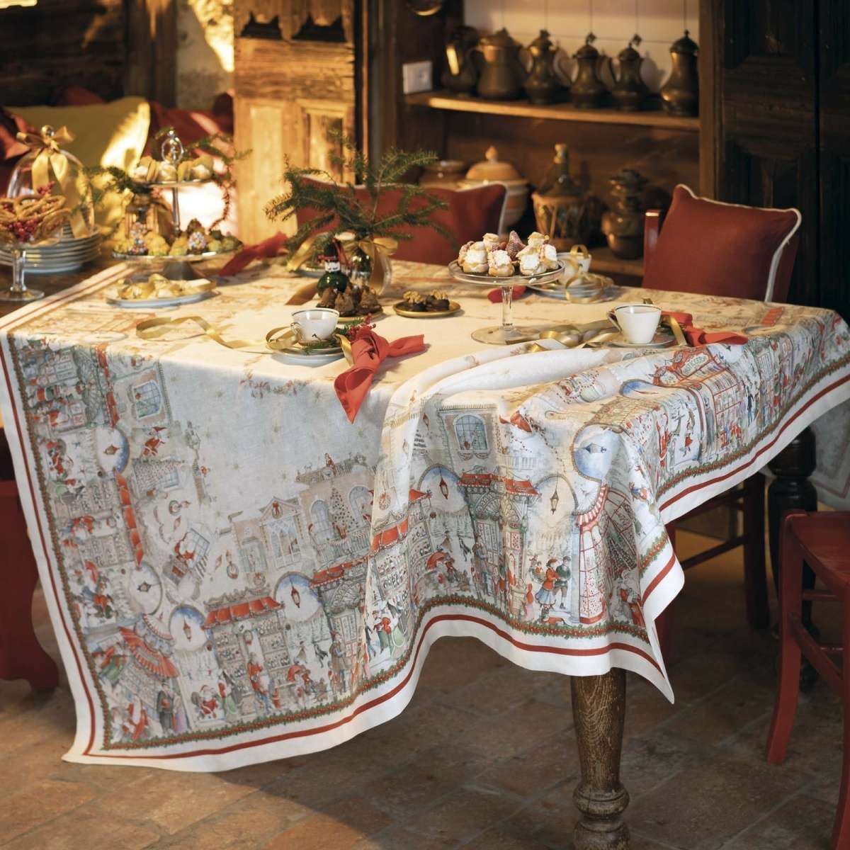 Immagine variante 170x270 cm - Tovaglia Rettangolare Christmas Shopping in 100% Lino | Tessitura Toscana Telerie