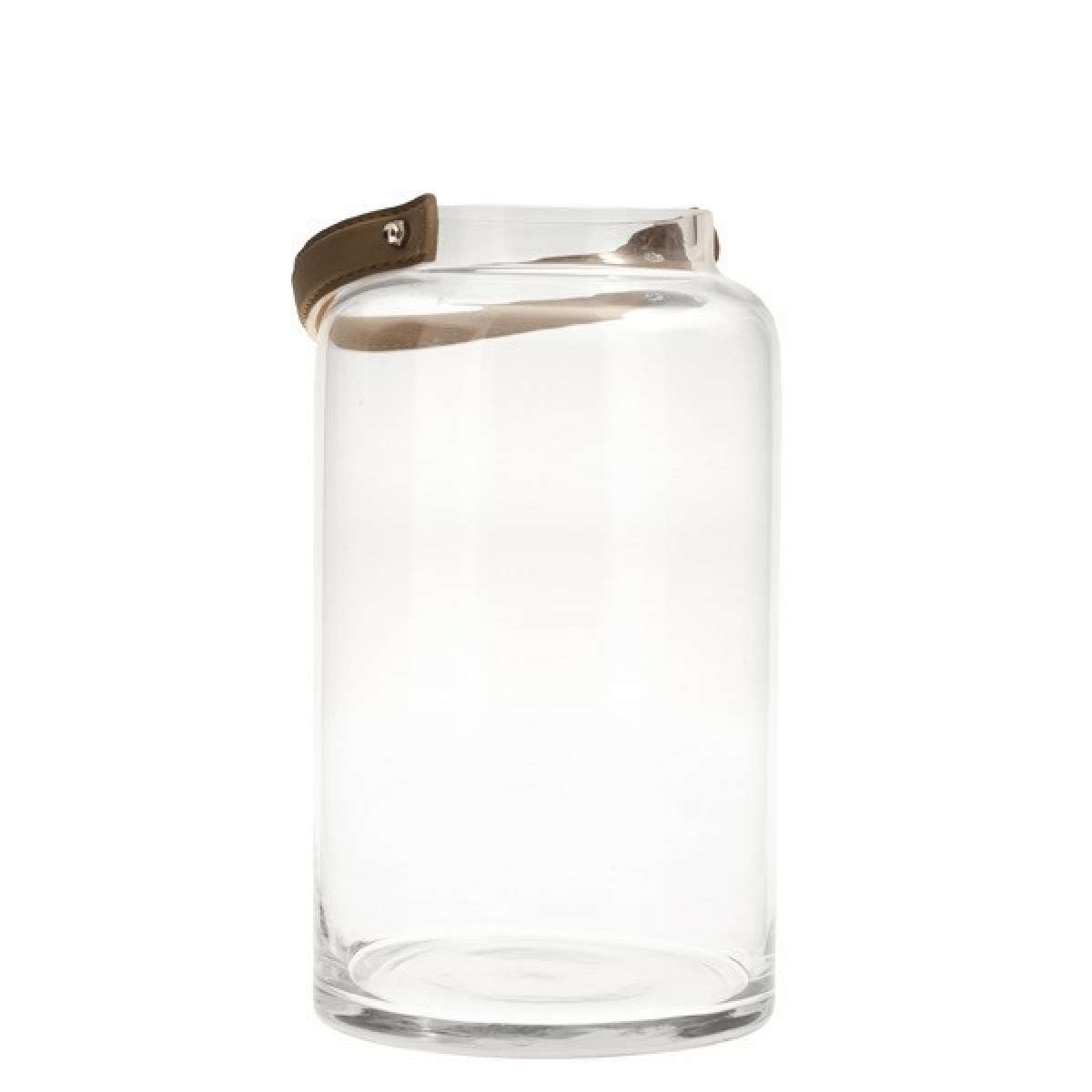 Immagine variante Grande - Vaso/Lanterna in vetro trasparente con manico in Similpelle (2 misure) | Storefactory
